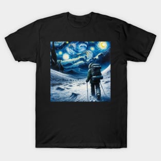 Winter Hiking Starry Night - Winter Sports T-Shirt